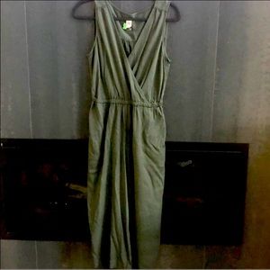 GAP Olive Sleeveless Faux Wrap Jumpsuit